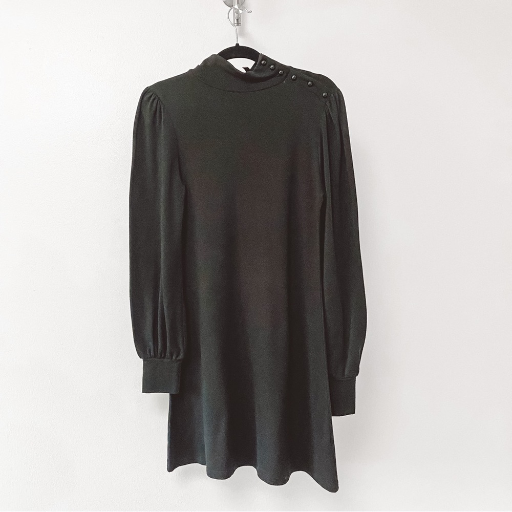 Cream Soda Long Sleeve Winter Casual Chic Mock‎ Neck Mini Dress Black Large